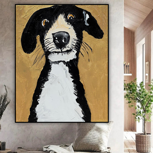 Original Abstract Oil Painting On 50 x 40cm Canvas Gold Background ‘Protector’ Dog