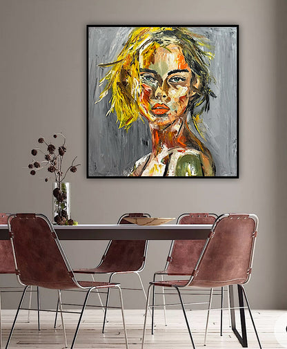 Modern Abstract Original Oil Painting On Canvas Careless Love  Portrait 60x60cm