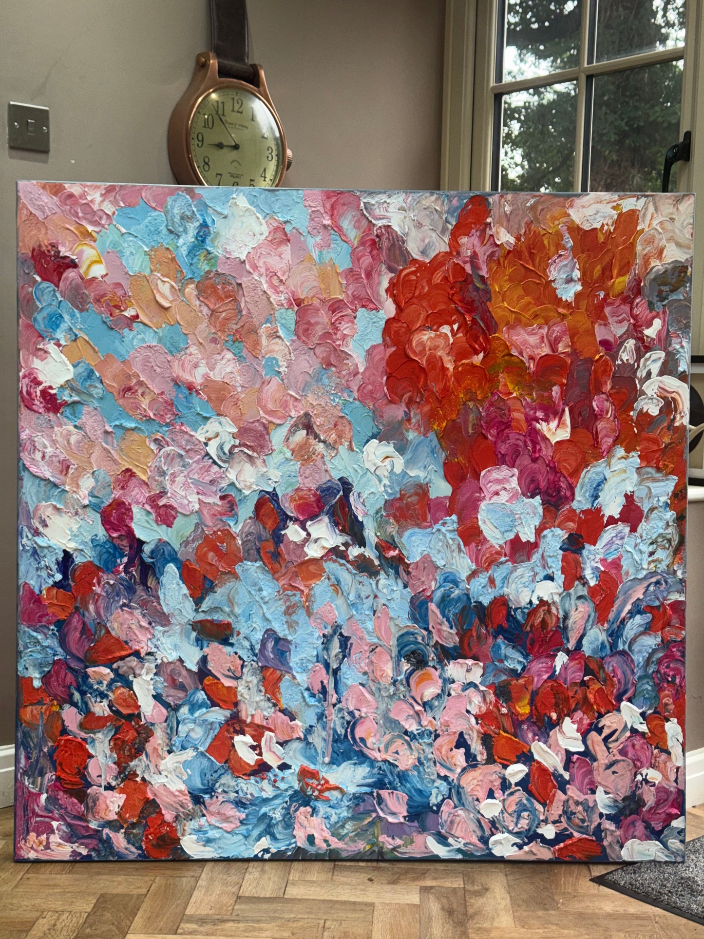 Modern Original textured Abstract Oil Painting On deep edge Canvas 120 x 120cm ‘Convergence ‘