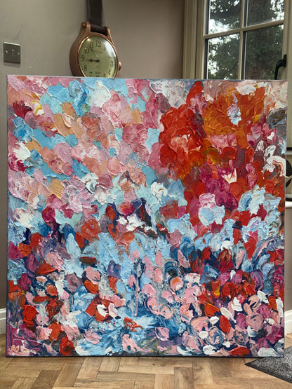 Modern Original textured Abstract Oil Painting On deep edge Canvas 120 x 120cm ‘Convergence ‘