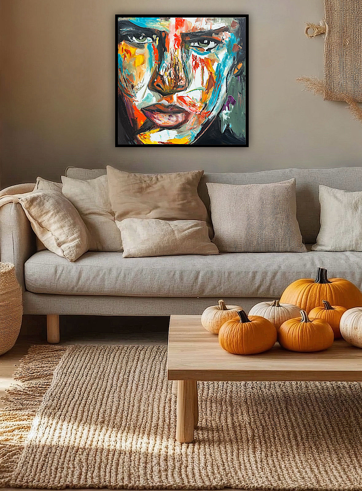 Original Abstract mixed media oil Painting On Canvas 50x50cm male portrait ‘Fernando’ oka