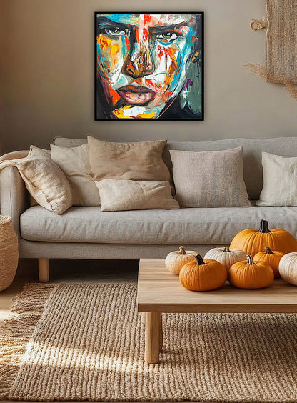 Original Abstract mixed media oil Painting On Canvas 50x50cm male portrait ‘Fernando’ oka