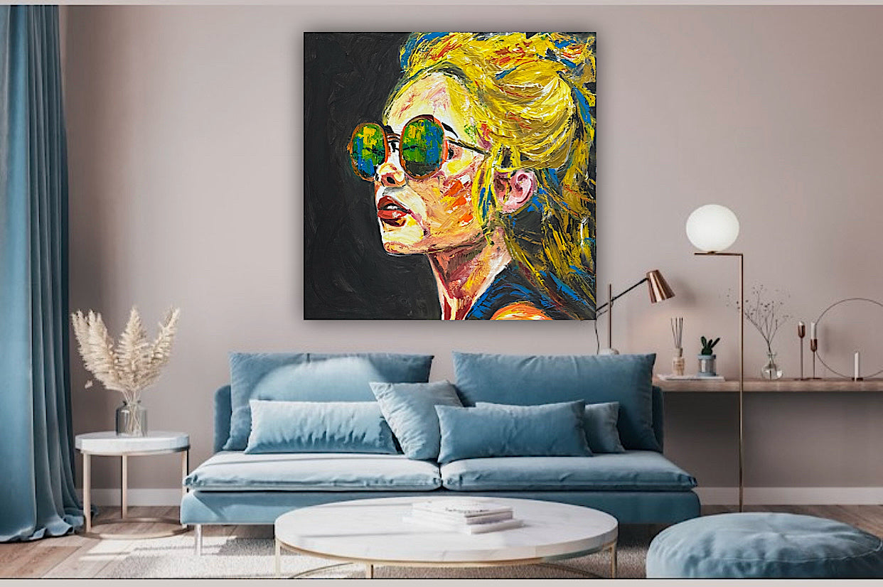 Abstract Original Oil Painting On Canvas 80x80cm Blondie Portrait of Woman textured