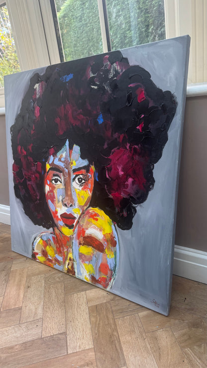 Oka Contemporary Abstract Original Oil Painting 80x80cm Canvas Woman Portrait framed