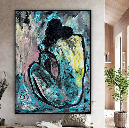 Large Picasso Abstract Style Original Oil Painting 100X76cm Blue Nude available now
