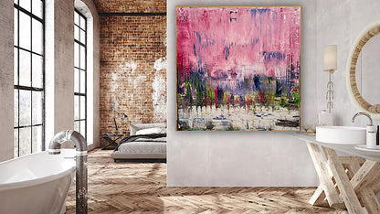 Oka style textured Original modern Abstract Oil Painting On Canvas 80 x 80cm ‘Pink Horizon’