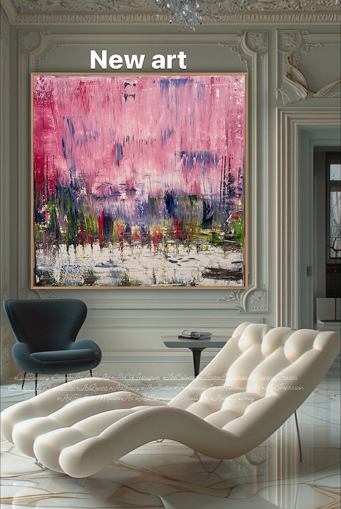 Oka style textured Original modern Abstract Oil Painting On Canvas 80 x 80cm ‘Pink Horizon’