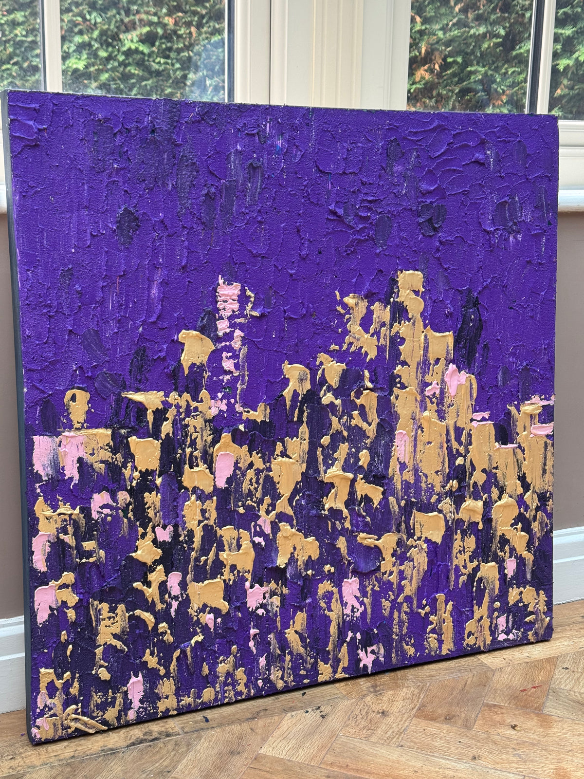 Oka Contemporary Abstract Original Oil Painting on  80x80cm canvas ‘London after Dark’ textured
