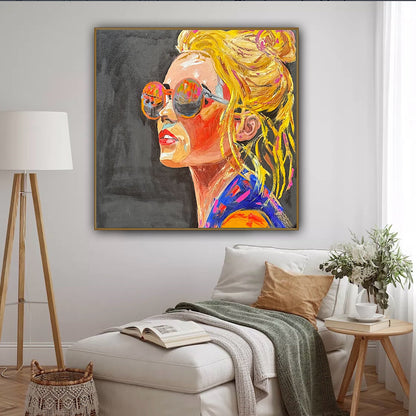 Richter Style Abstract Original Oil Painting On 100 x 100cm canvas Sunshine blondie woman portrait