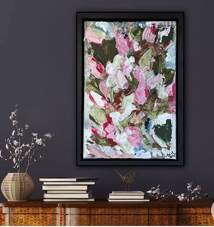 Framed in boack oak frame Textured Original Abstract Oil Painting On Canvas 30 x 40cm Meadow 2