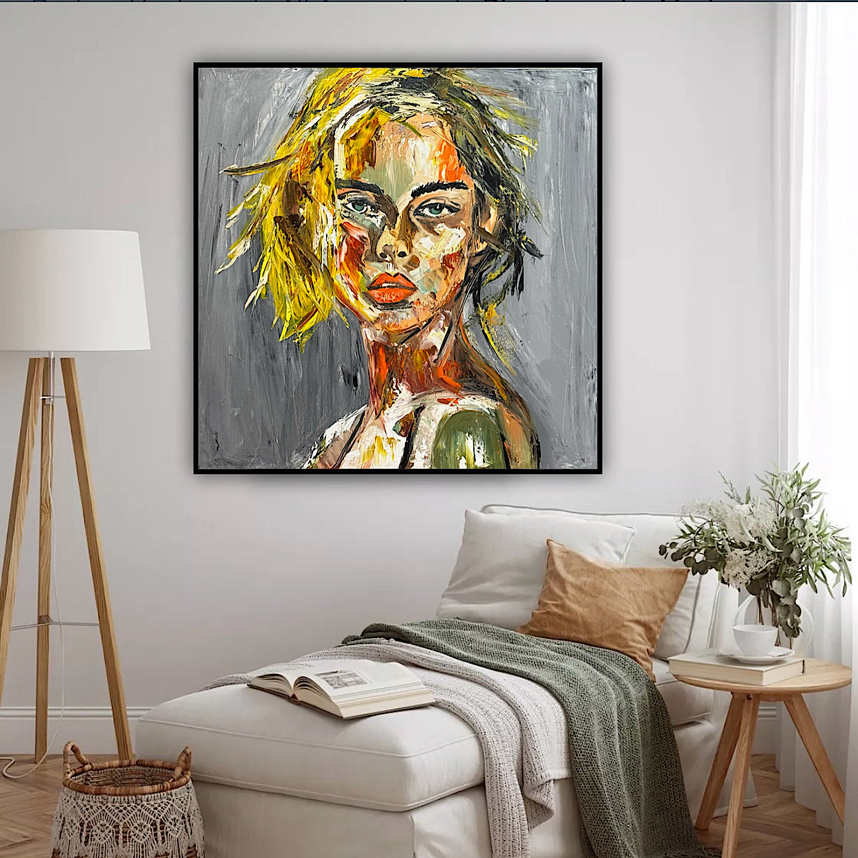 Modern Abstract Original Oil Painting On Canvas Careless Love  Portrait 60x60cm