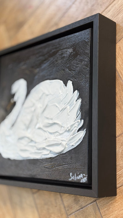 Framed Original Abstract contemporary Oil Painting On Canvas 30x30cm Swan Nocturne oka