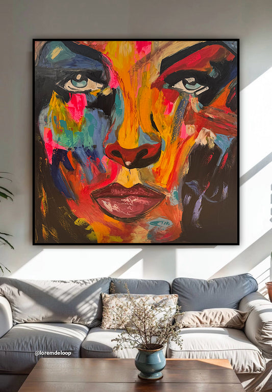 Contemporary Abstract Original Oil Painting 100x100cm canvas Cat Woman Beauty portrait