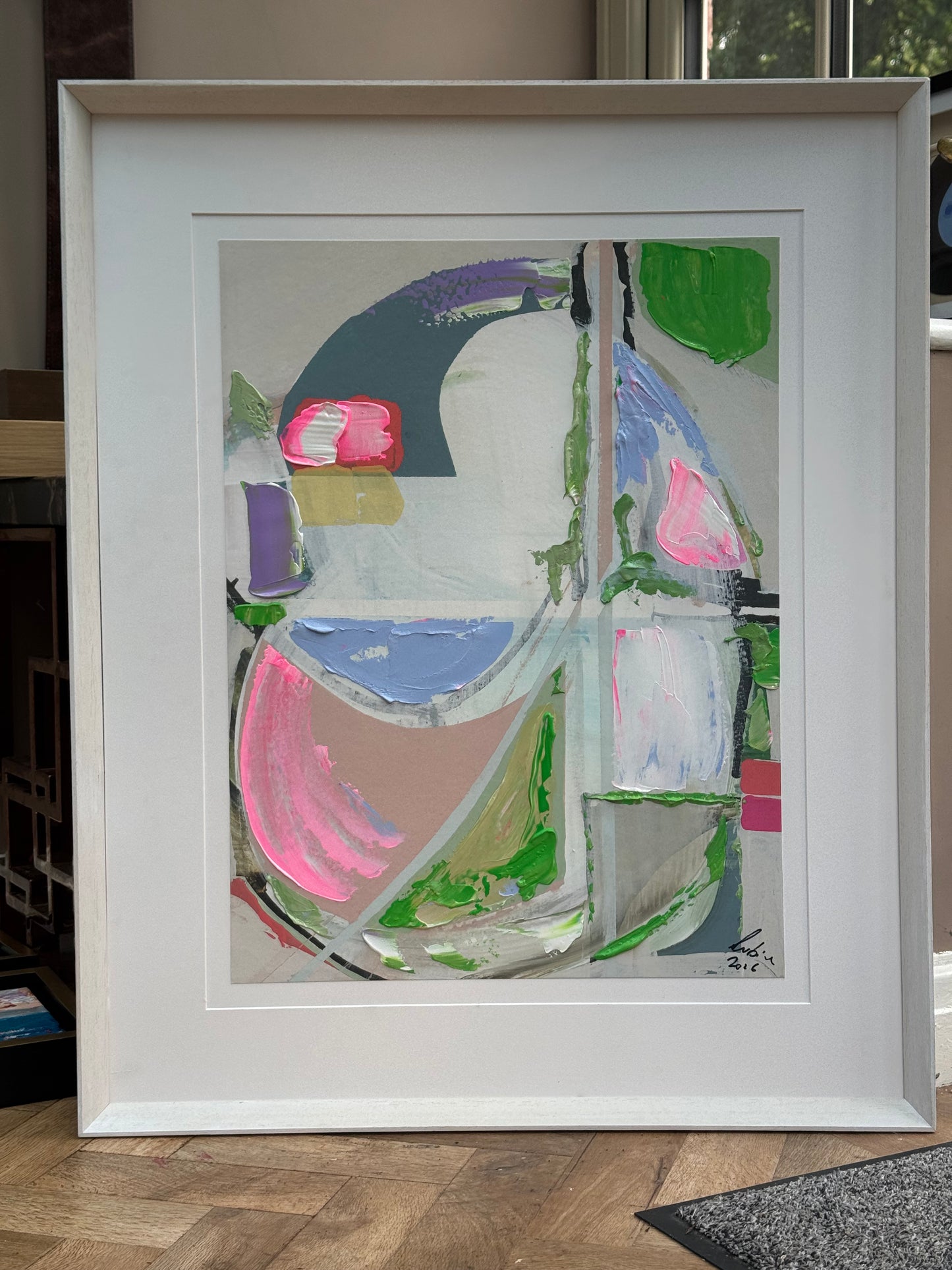 Oka Contemporary Abstract Original Oil Painting On canvas 84x68cm Summer Time framed in white