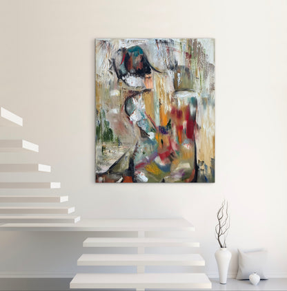 Contemporary Abstract Original Oil Painting On 90 x 76cm canvas Embered Nude