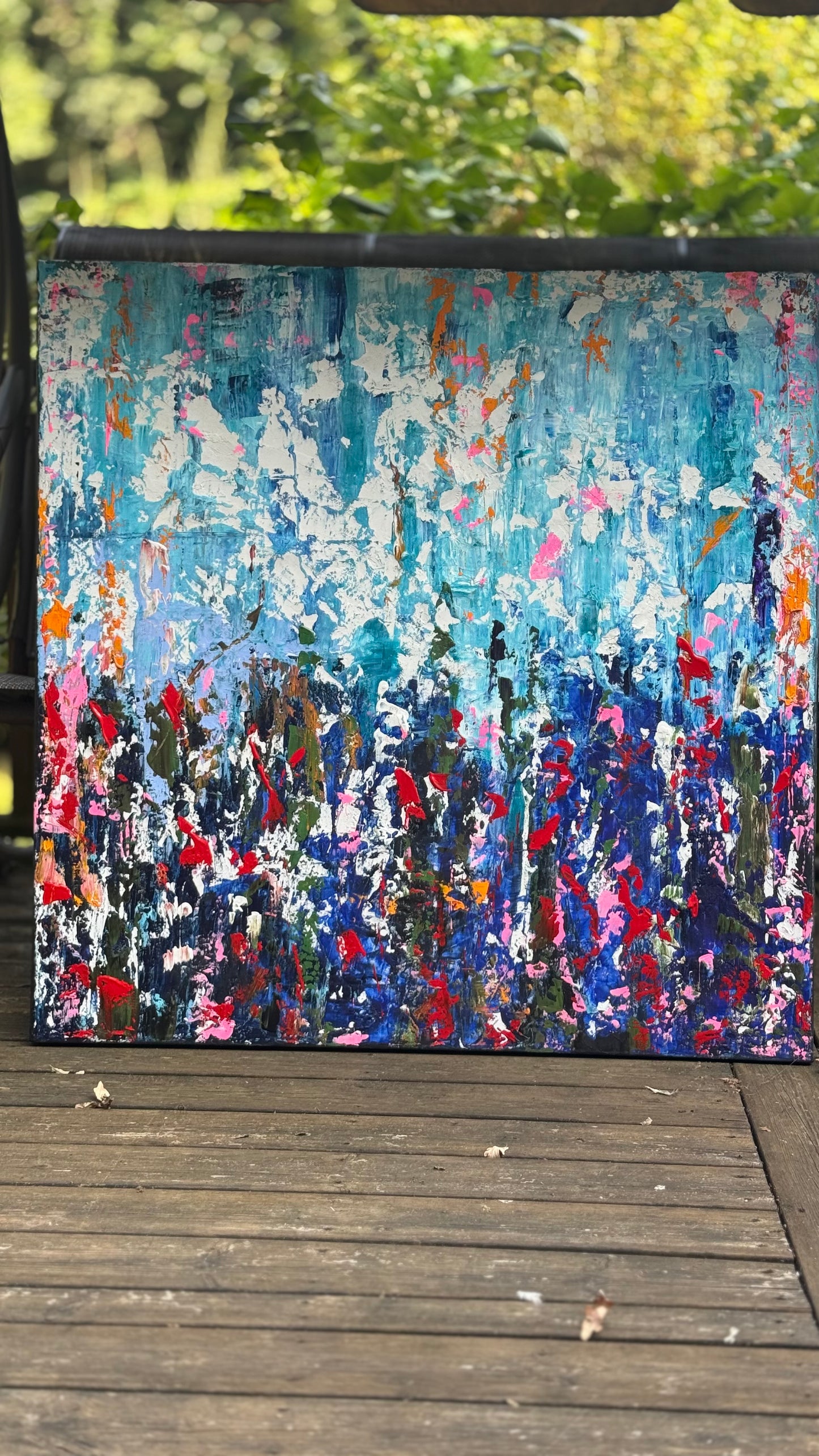 Large Abstract Original Oil Painting On 100 x100cm canvas textured Oka Wild reflections