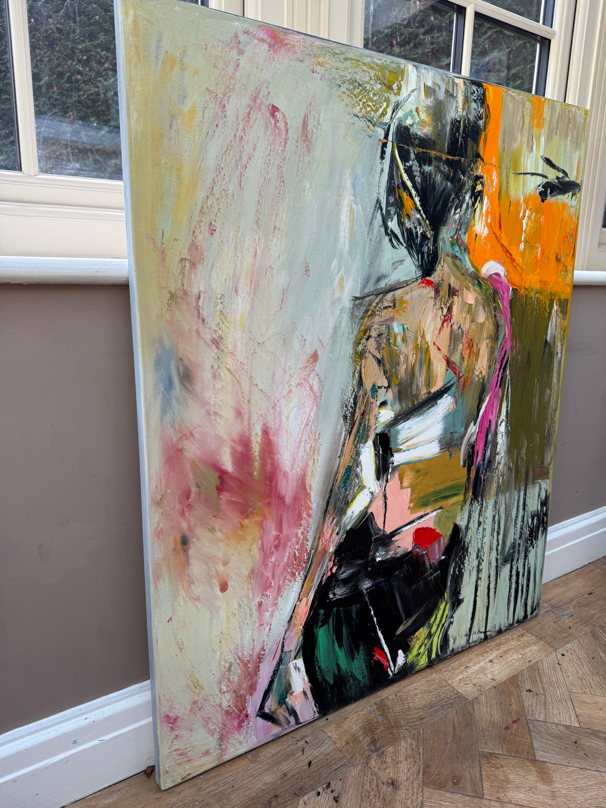 Contemporary Abstract Original Oil Painting On 90 x 76cm canvas Mademoiselle Mid-Departure