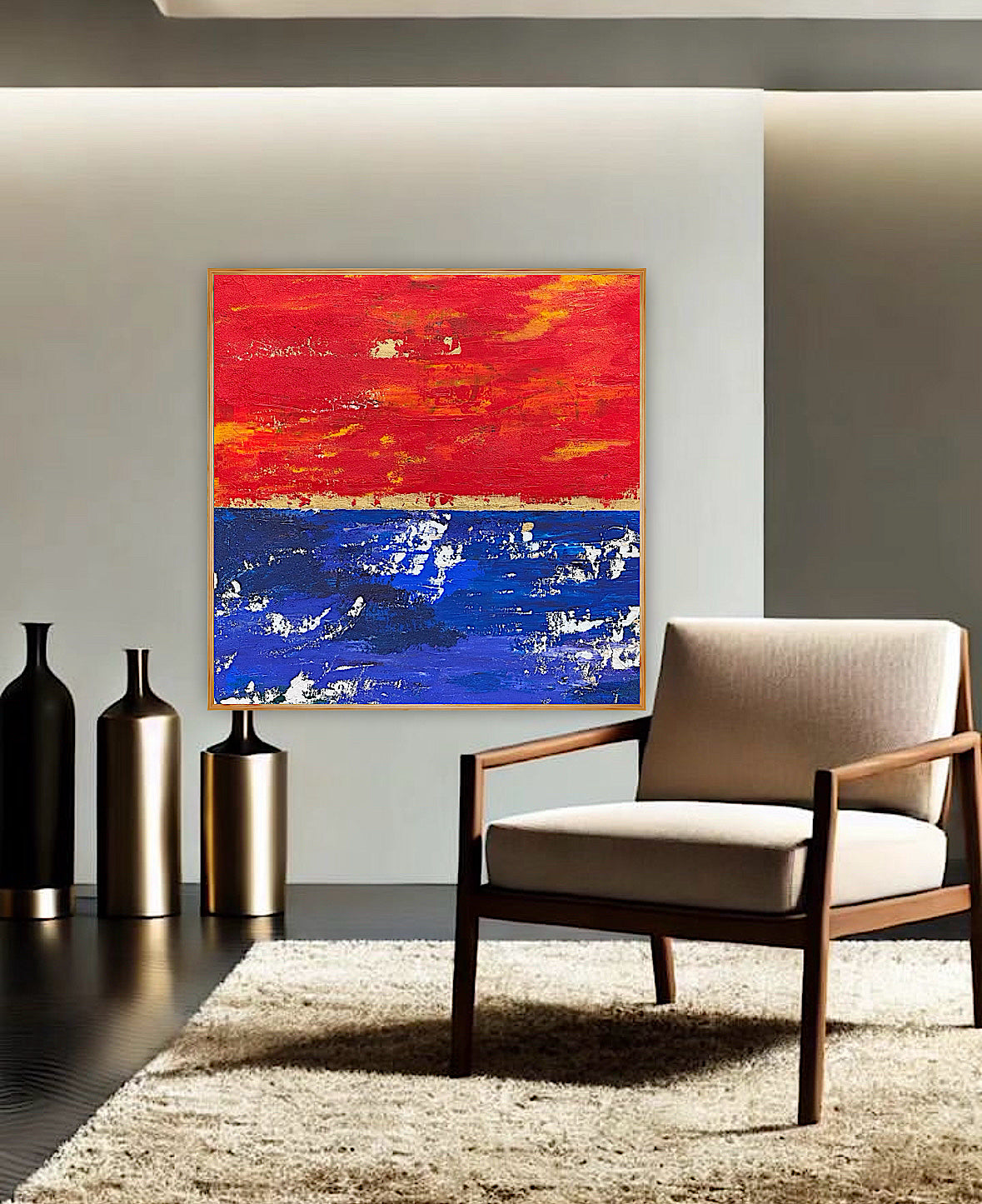 Modern Abstract Original Oil Painting On 2cm Canvas 100X100cm Scarlet Seascape