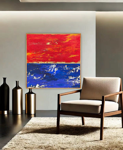 Modern Abstract Original Oil Painting On 2cm Canvas 100X100cm Scarlet Seascape