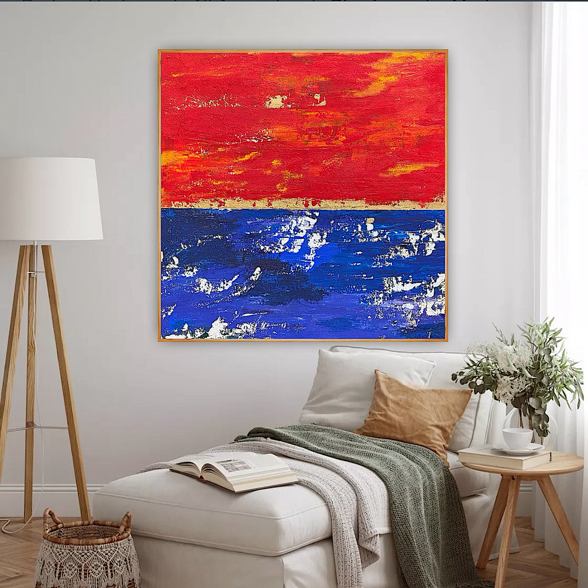 Modern Abstract Original Oil Painting On 2cm Canvas 100X100cm Scarlet Seascape