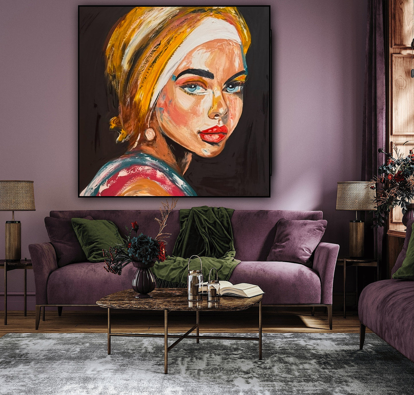 Richter Style Abstract Original Oil Painting On 90 x 90cm canvas Pillow Talk Eyes woman portrait