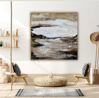 Oka style textured Original modern Abstract Oil Painting On Canvas 80 x 80cm ‘Between Shadow And Sky’