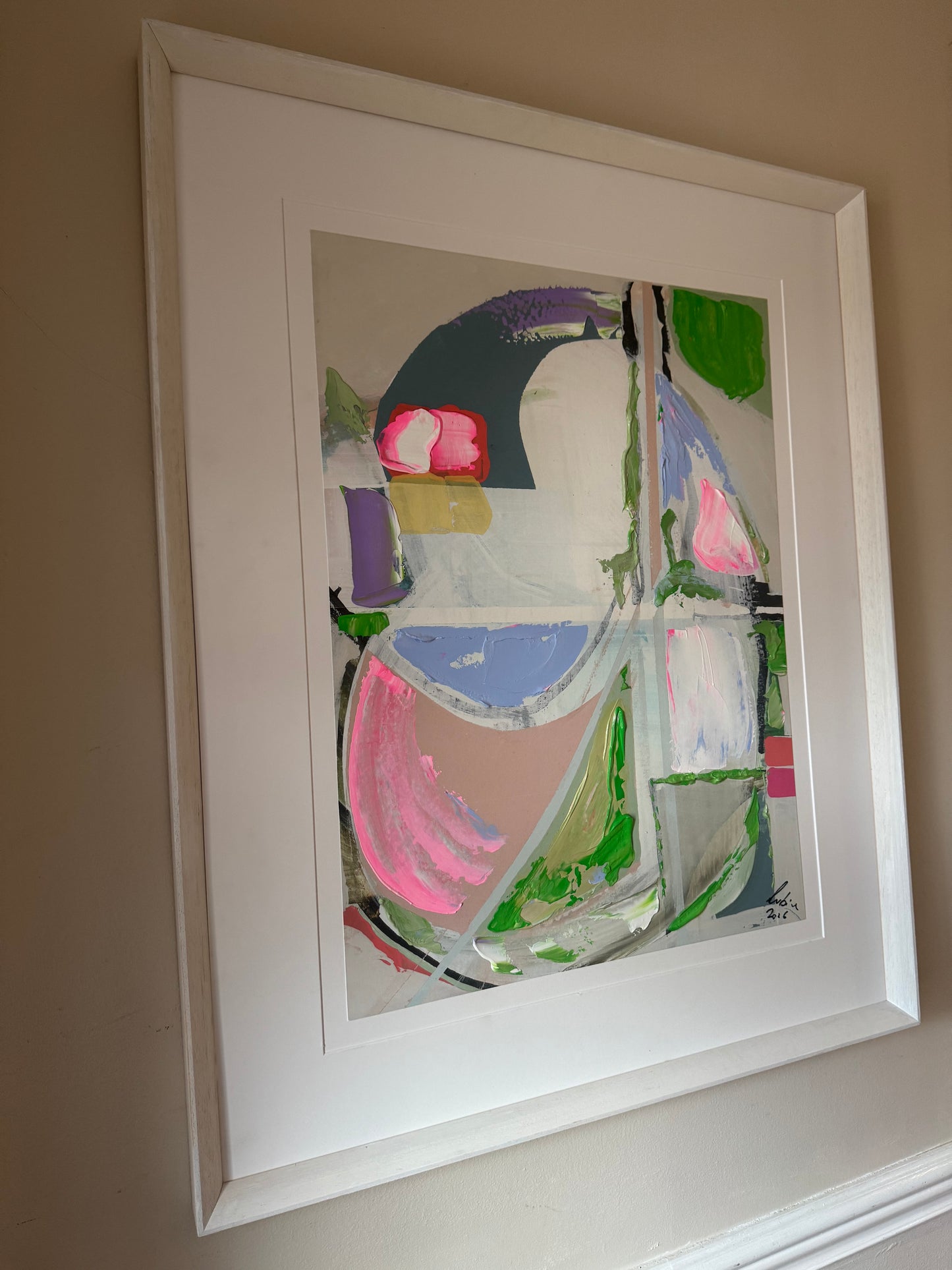 Oka Contemporary Abstract Original Oil Painting On canvas 84x68cm Summer Time framed in white