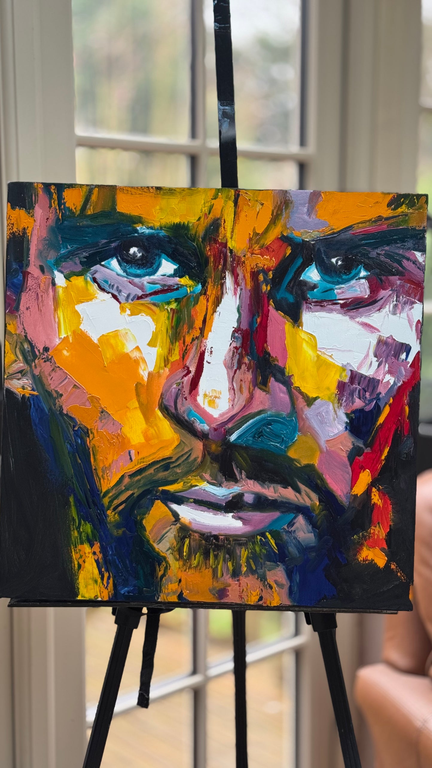 Original Abstract mixed media oil Painting On Canvas 50x50cm male portrait ‘Alejandro’ oka