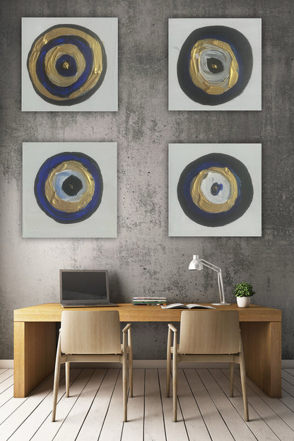 Oka set of 4 Modern Abstract Original Oil Paintings On Canvas ‘Evil Eye’  15x15cm each Nazar
