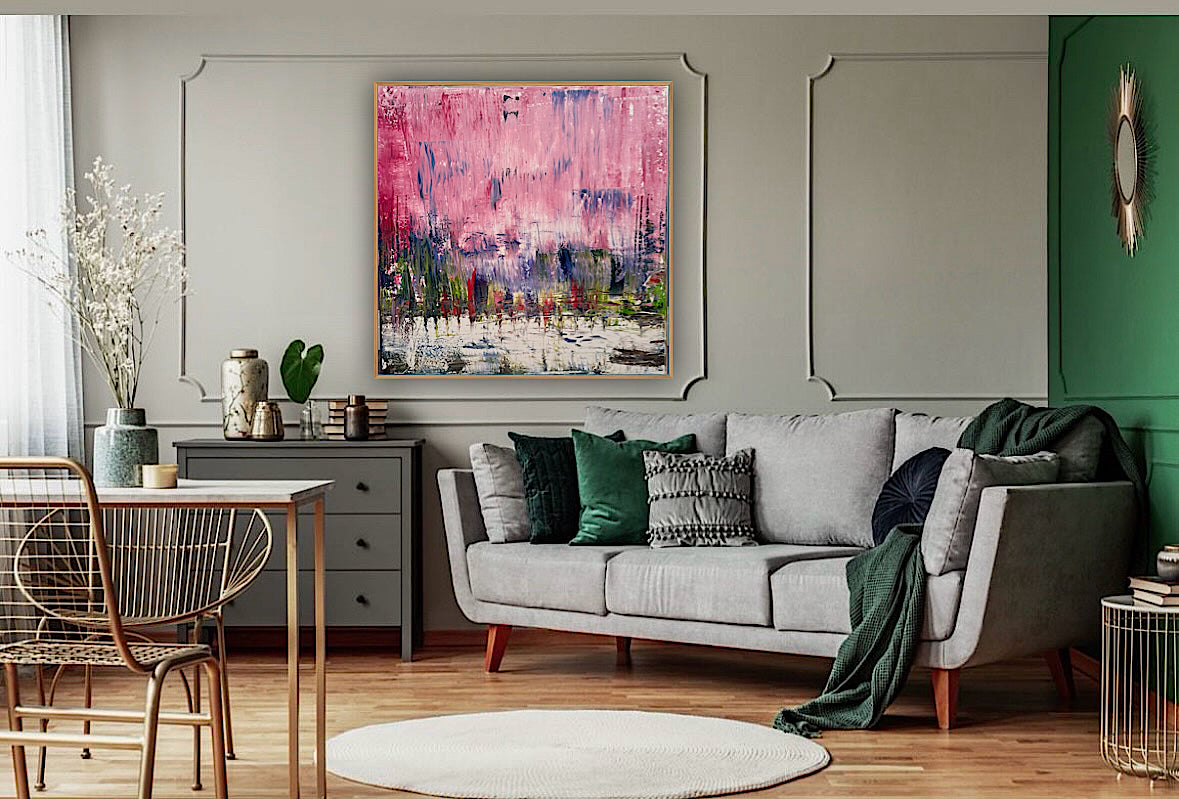 Oka style textured Original modern Abstract Oil Painting On Canvas 80 x 80cm ‘Pink Horizon’