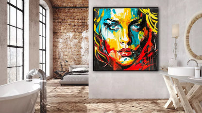 Richter Style Abstract Original Oil Painting On 100 x 100cm canvas Beauty Queen  woman portrait
