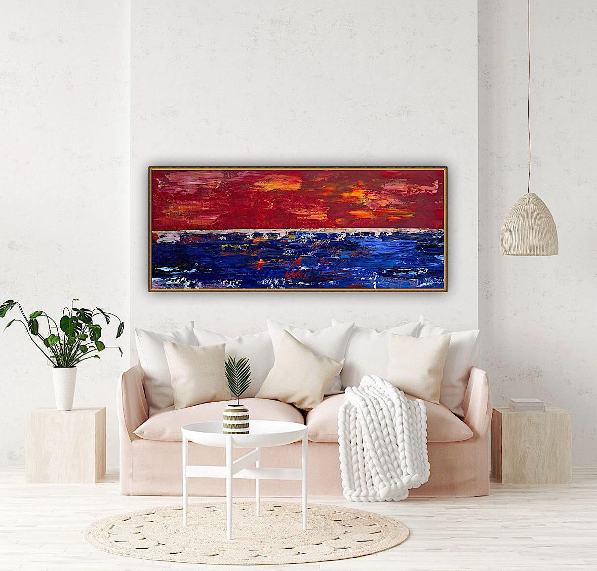 Abstract original Oil Painting On Canvas ‘Orange horizon’ 120cm X 50cm textured landscape