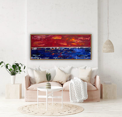 Abstract original Oil Painting On Canvas ‘Orange horizon’ 120cm X 50cm textured landscape