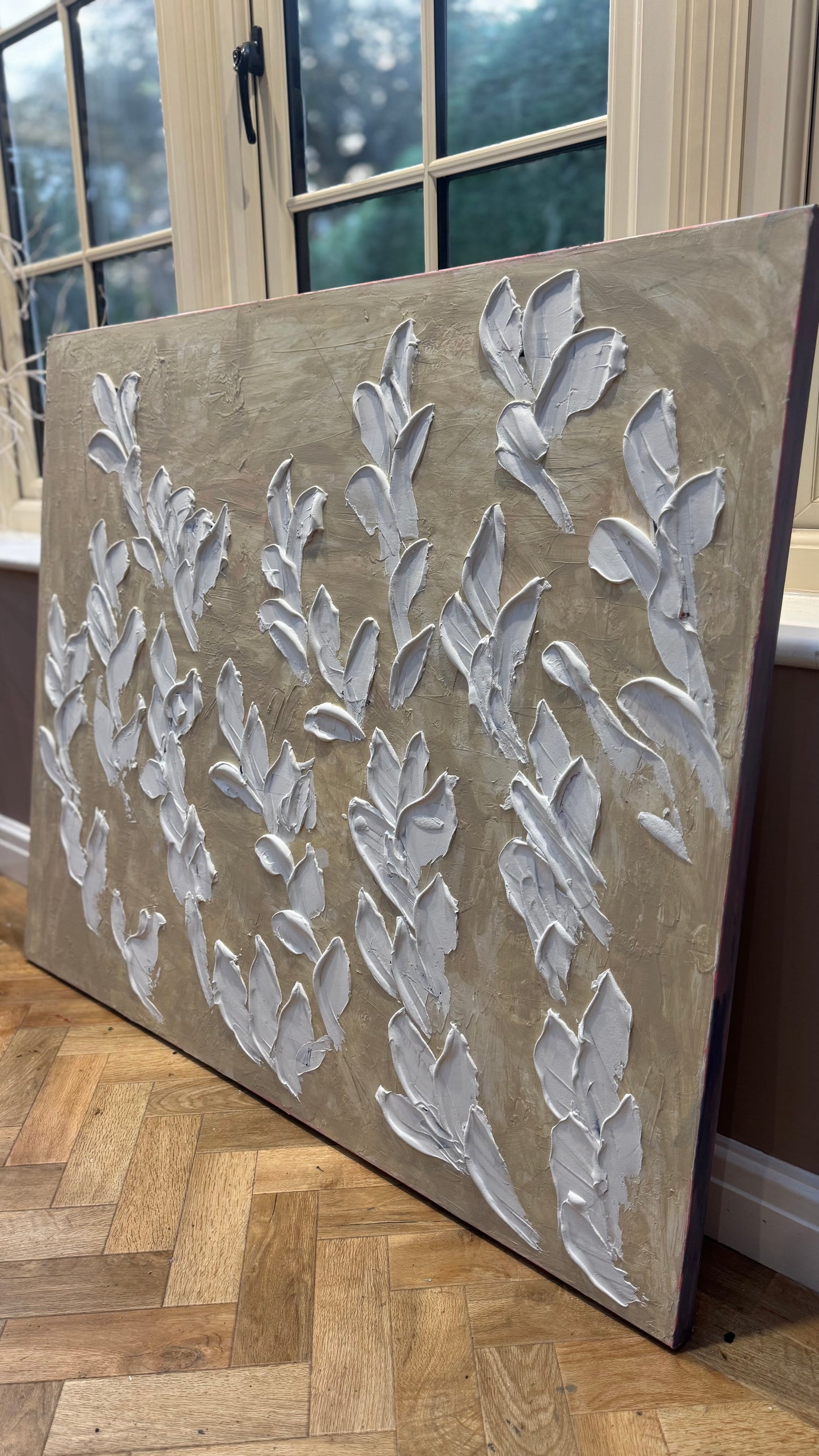 Textured Original Abstract Oil Painting On Canvas stream of leaves 120x100cm Oka