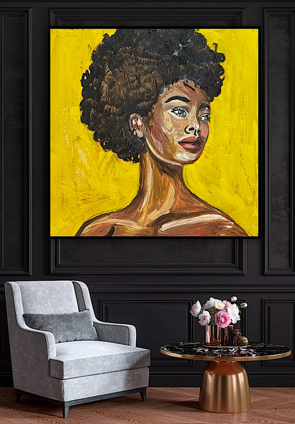 Modern Abstract Original Oil Painting On Canvas Unapologetic Portrait 60x60cm