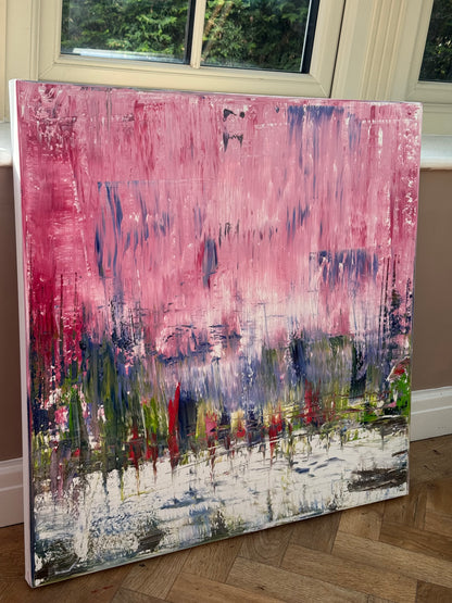 Oka style textured Original modern Abstract Oil Painting On Canvas 80 x 80cm ‘Pink Horizon’
