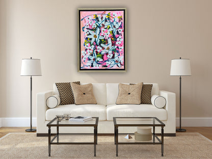 Framed Original Abstract contemporary Oil Painting On Canvas 40 x 30cm white Flowers Oka