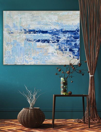 Textured Original Abstract acrylic Painting On Canvas 85 x 60cm Summer Beach