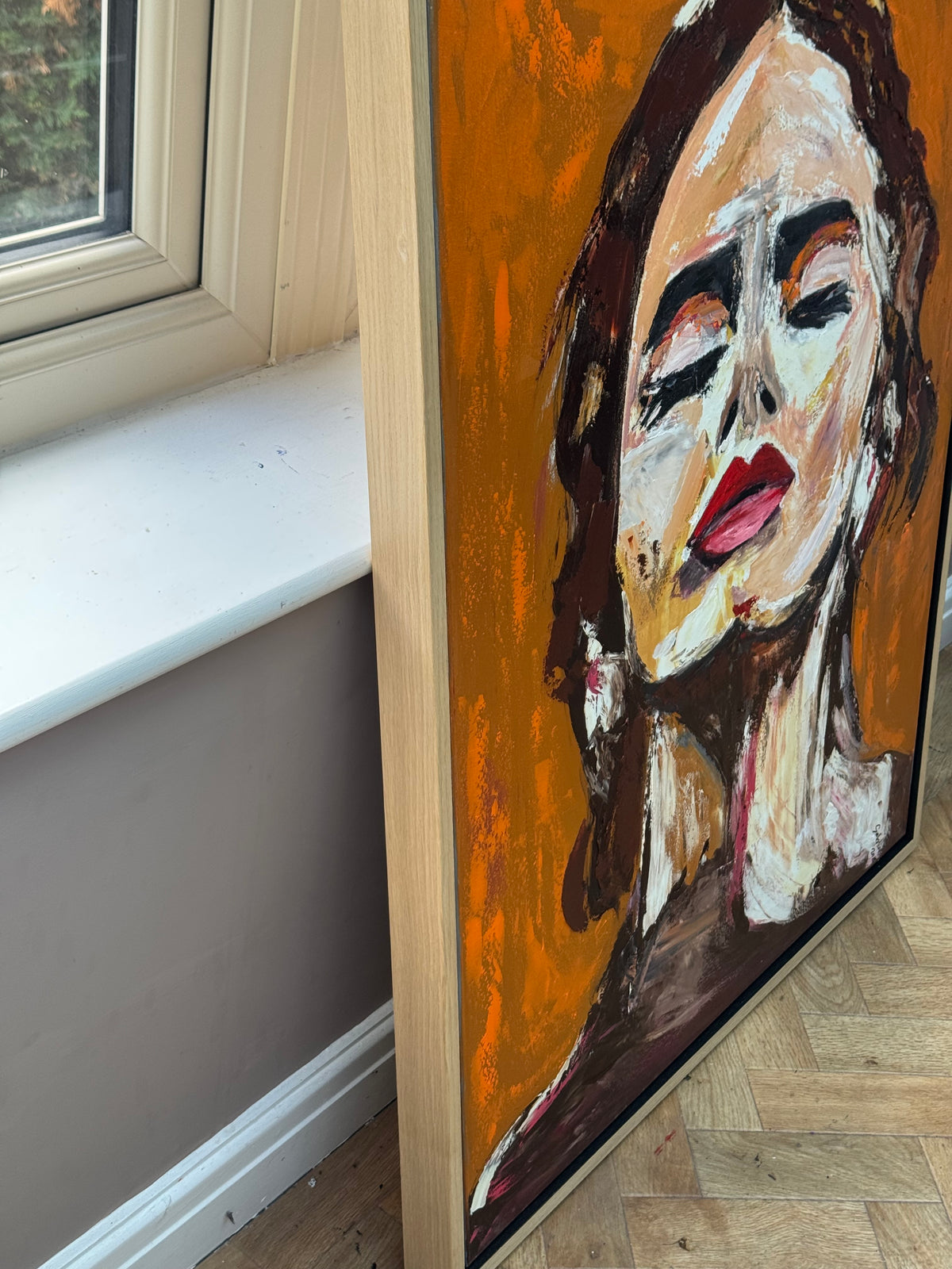 Richter StyLe Abstract Original Oil Painting On Canvas 100x80cm Ember Muse portrait framed in oak