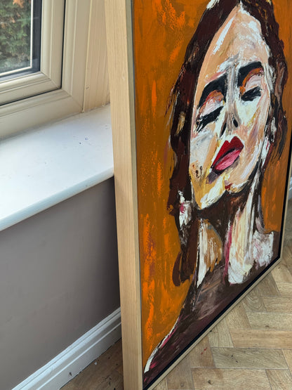 Richter StyLe Abstract Original Oil Painting On Canvas 100x80cm Ember Muse portrait framed in oak