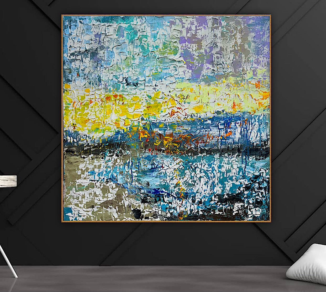 Original Abstract Oil Painting On Canvas Textured 100x100cm  Tides of Radiance (seaside)
