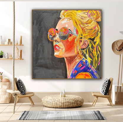 Richter Style Abstract Original Oil Painting On 100 x 100cm canvas Sunshine blondie woman portrait