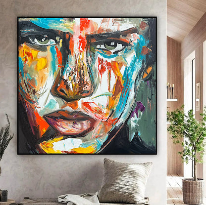 Original Abstract mixed media oil Painting On Canvas 50x50cm male portrait ‘Fernando’ oka