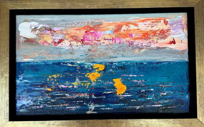 Framed in gold Original Abstract contemporary Oil Painting On Canvas 36x23cm textured Golden Tide