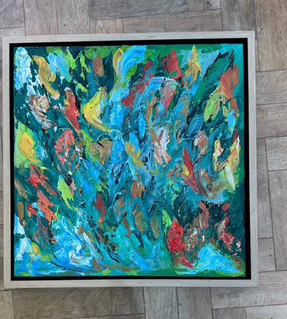 Framed in oak Original Abstract contemporary Oil Painting On Canvas 55x55cm Velvet Tides textured Oka