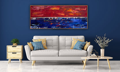 Abstract original Oil Painting On Canvas ‘Orange horizon’ 120cm X 50cm textured landscape