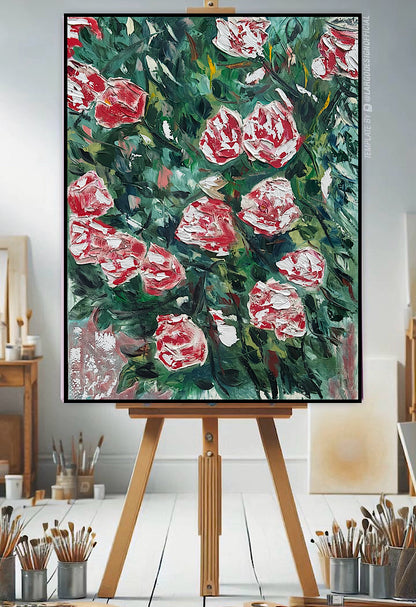Abstract Impressionist Style Original Oil Painting on canvas 100x76cm Rose Garden