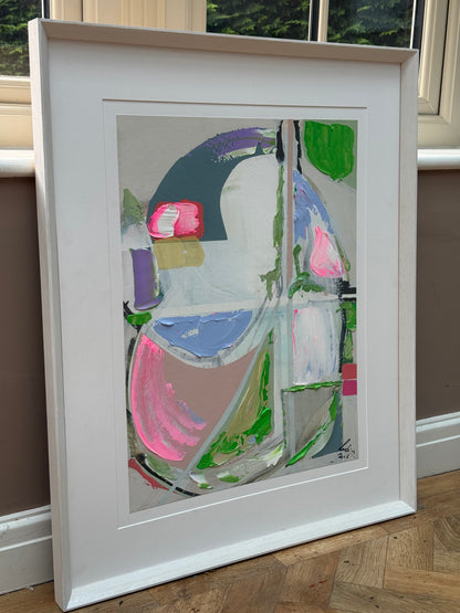Oka Contemporary Abstract Original Oil Painting On canvas 84x68cm Summer Time framed in white