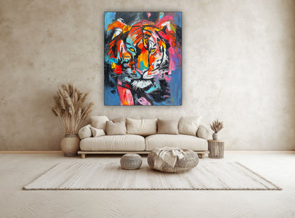 Contemporary Abstract Original Oil Painting On 90 x 76cm Canvas ‘Wild Majesty’’ Tiger