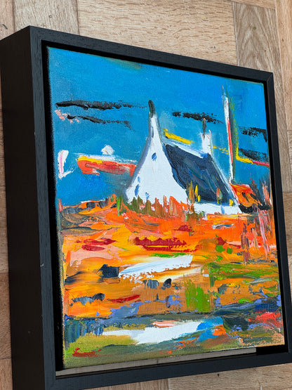 Framed in black frame Original Abstract contemporary Oil Painting On Canvas 32x32cm Irish wilds